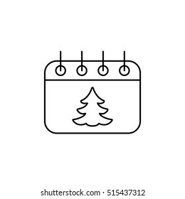 christmas xmas tree calender date schedule december winter date holiday day celebration appointment black on white background outline thin line vector icon