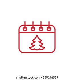 christmas xmas tree calender date schedule december winter date holiday day celebration appointment red on white background outline thin line vector icon