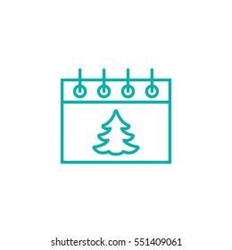 christmas xmas tree calender date schedule december winter date holiday day celebration appointment blue on white background outline thin line vector icon