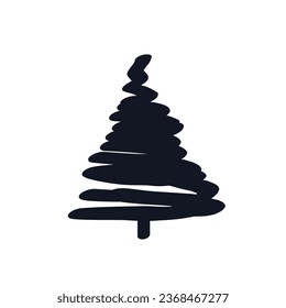 Christmas Xmas tree logo icon sign Spruce decorative element Hand drawn ink sketch Doodle cartoon festive design style Fashion print clothes greeting invitation card flyer poster banner cover sticker