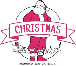Christmas Xmas typography calligraphy Santa badge minimalist line drawing letters illustration