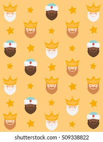 Christmas yellow background, the three kings of orient for wrapping paper pattern