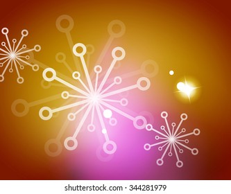 Christmas yellow color abstract background with white transparent snowflakes. Holiday winter template, New Year layout