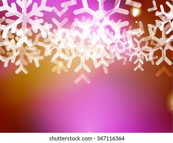 Christmas yellow color abstract background with white transparent snowflakes. Holiday winter template, New Year layout