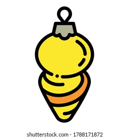 Christmas yellow cone tree toy icon. Outline Christmas yellow cone tree toy vector icon for web design isolated on white background