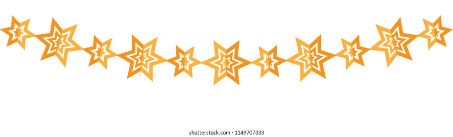 Christmas Yellow Cutout Paper Stars Chain For Winter Seasson Vector Isolated On White Background