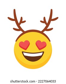 Christmas yellow emoji flat icon Reindeer antlers accessory