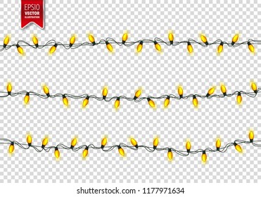 Christmas Yellow Festive Lights. Decorative Glowing Garland Isolated on Background. Shiny Colorful Decoration for Christmas and New Year Holidays.