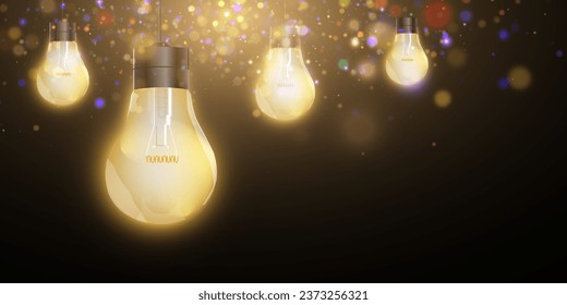 Christmas yellow lights. Glowing garlands on a dark background. Vector