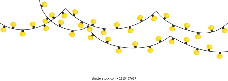 Christmas yellow lights isolated on white background. Bright garland lights decoration. New Year's