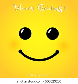 Christmas Yellow Smiley face poster. Merry Christmas. Vector illustration. 