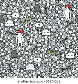 Christmas yeti seamless pattern. Vector doodle illustration.