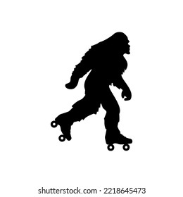 Christmas Yeti silhouette. Big Foot roller skater. Winter holidays party template for home decoration, laser cut, crafting, t shirt print, tote bag. Vector illustration