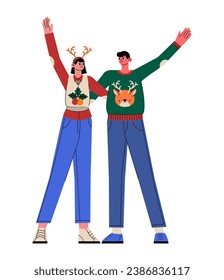 christmas young couple wearing clothes characters
