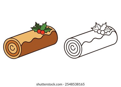 Christmas Yule Log with Holly Decoration Coloring Page for Creative Fun