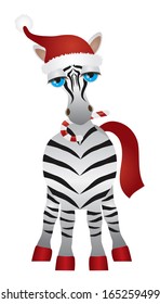 Christmas Zebra Cute with Santa Hat and Candy Cane Isolated on White Background Vector Illustration