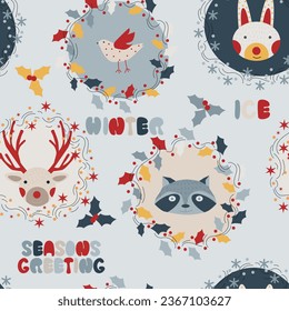 Christmas zoo winter seamless pattern