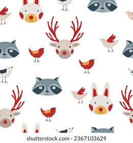Christmas zoo winter seamless pattern