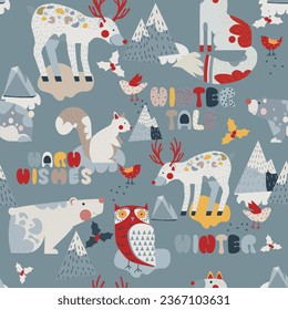 Christmas zoo winter seamless pattern
