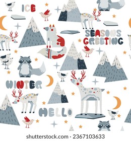 Christmas zoo winter seamless pattern