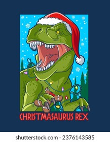 Christmasaurus Rex. Christmas Vector Illustration Style.