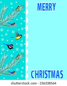 christmas,border, card. letter, birds and snowflakes on a  blue background,vector