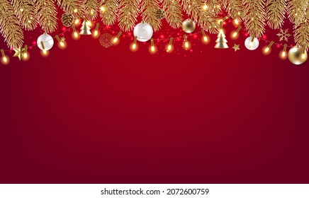 ChristmasCardWithChristmas Card With Fir Tree Red Background Fir Tree Red Background With Gradient Mesh, Vector Illustration