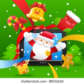 christmas,character,tablet pc,smart phone concept.