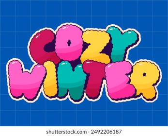 Christmasl Groovy color label phrase cozy winter.