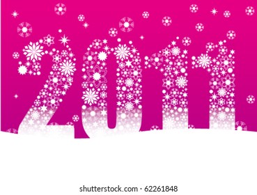 christmas/new year card with snowflakes and the date 2011. Pink Background.