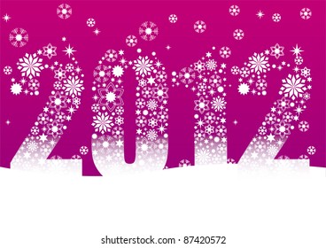 christmas/new year card with snowflakes and the date 2012. Pink Background.