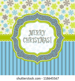 Christmas/New Year frame for invitation or greeting card. Seamless pattern with snowflakes. Hand drawn elements for Christmas design