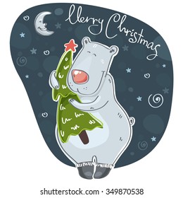Christmas/new year Polar bear with tree