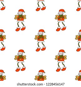 Christmass angel with hat Glitter wings cookies seamless pattern