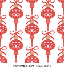 Patrón sin fisuras de la bola de Navidad para tela, envoltura o papel digital. Colores de moda, bolas dibujadas a mano