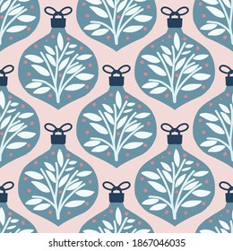 Christmass ball seamless pattern for fabric, wrapping or digital paper. Trendy colors, hand drawn balls