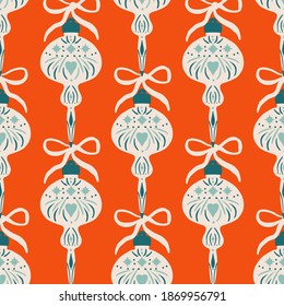 Christmass ball seamless pattern for fabric, wrapping or digital paper. Trendy colors, hand drawn balls