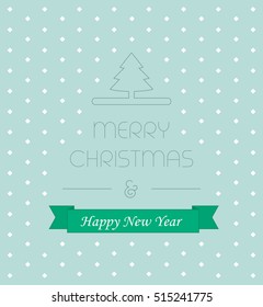 Christmass card with elegant text and new year ribbon vector illustration, idea of greeting card, xmas cover concept, festive banner decoration line outline style on blue background