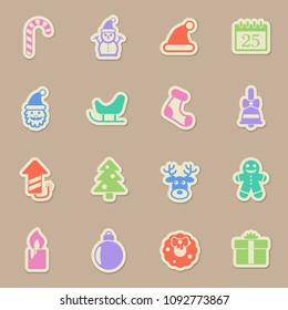 christmass color vector icons on paper stickers