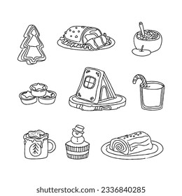 christmass food menu hand drawn doodle illustrations vector set