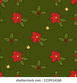 Christmass patch logo, gift, mistletoe seamless pattern