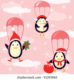 Christmas's penguins fly in the sky