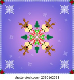 Christmas's scarf pattern, snow flag, Christmas trees, 