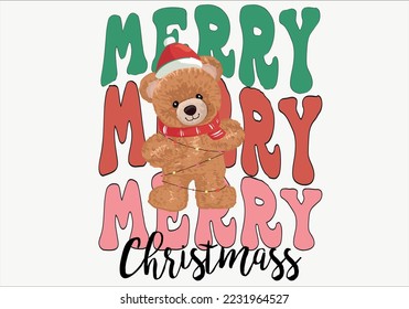 christmass slogan   teddy bear design vector 