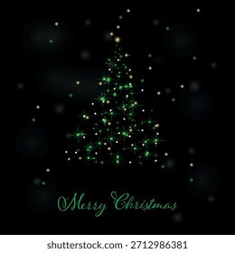 Árvore de Natal sobre fundo preto Cartão comemorativo de Natal tradicional símbolo festivo do feriado de inverno Vetor