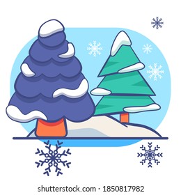 Árboles de Navidad sobre fondo blanco aislado. Postal navideña para invitación o tarjeta de regalo, cuaderno, baldosa de baño, libro de recortes. Estuche de teléfono o impresión de tela. Ilustración vectorial de estilo plano