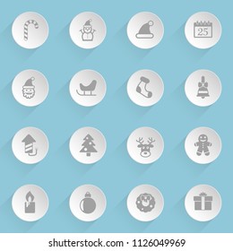christmass web icons on light paper circles