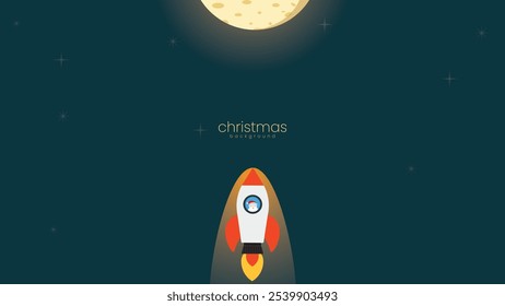 christmast background contain santa ride the rocket go to the moon,  isolated in dark night , suitable for christmas themes space adventure
