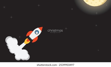 christmast background contain santa ride the rocket go to the moon,  isolated in dark night , suitable for christmas themes space adventure