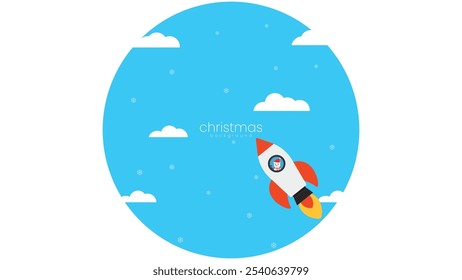 christmast background contain snowman ride the rocket to the sky,  isolated in blue sky , suitable for christmas themes space adventure 